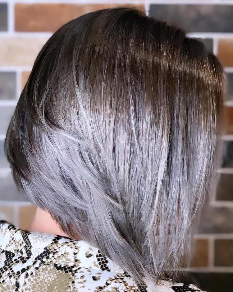 black gray ombre on medium length bob haircut