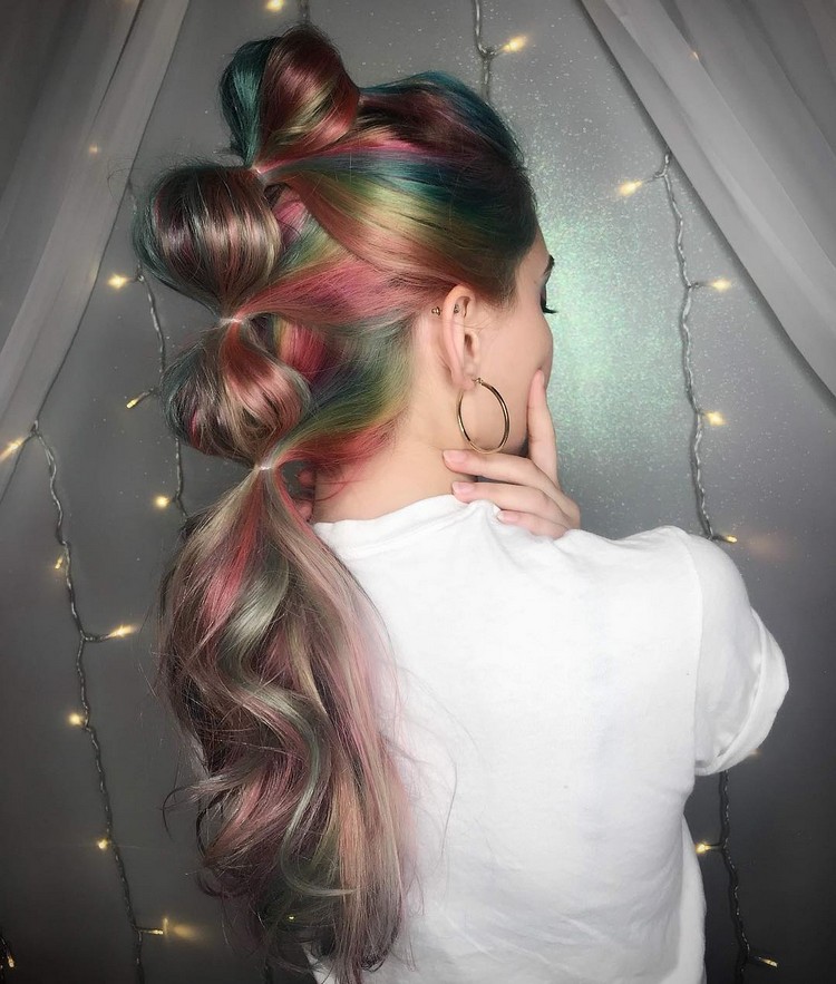Rainbow hair with highlights bubble braids