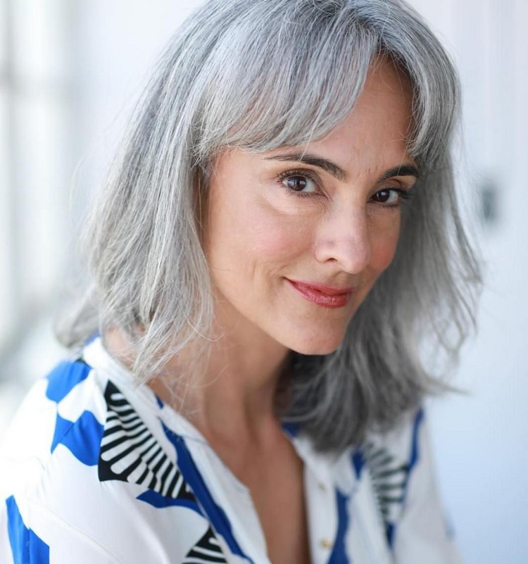 Hairstyle for gray hair with bangs