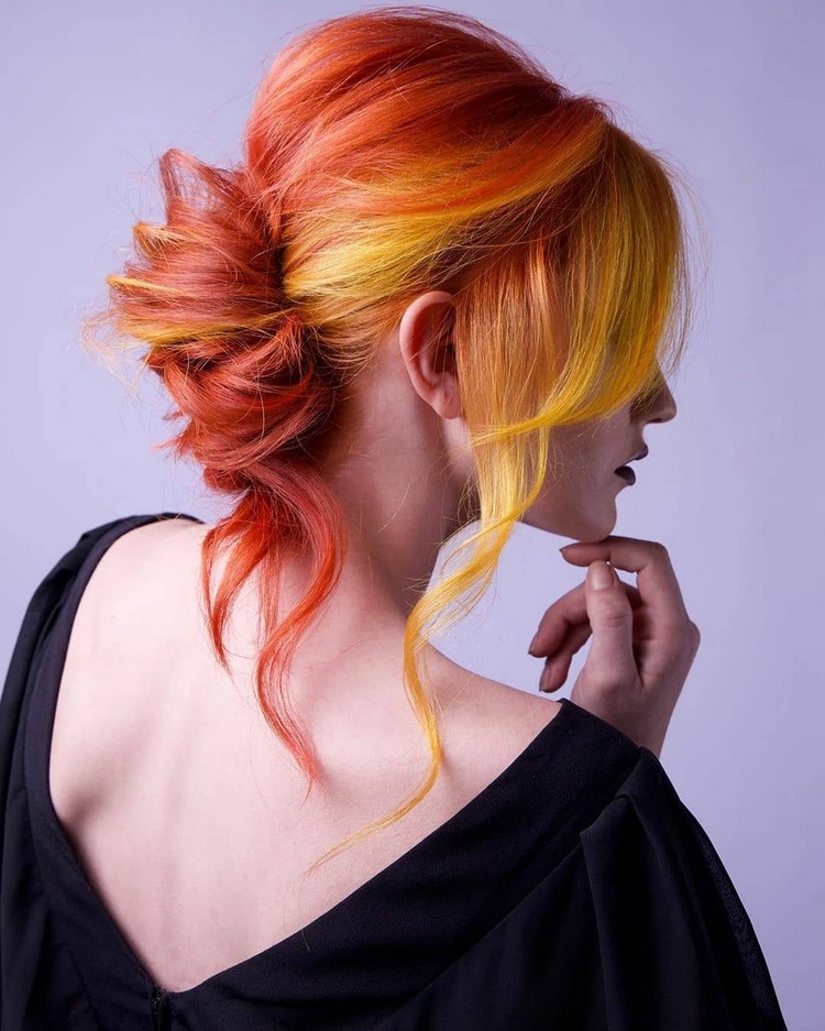 tequila sunrise hair color loose French twist hairstyle 