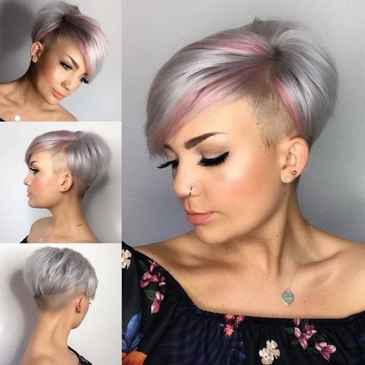 gray hair with highlights pixie haircut
