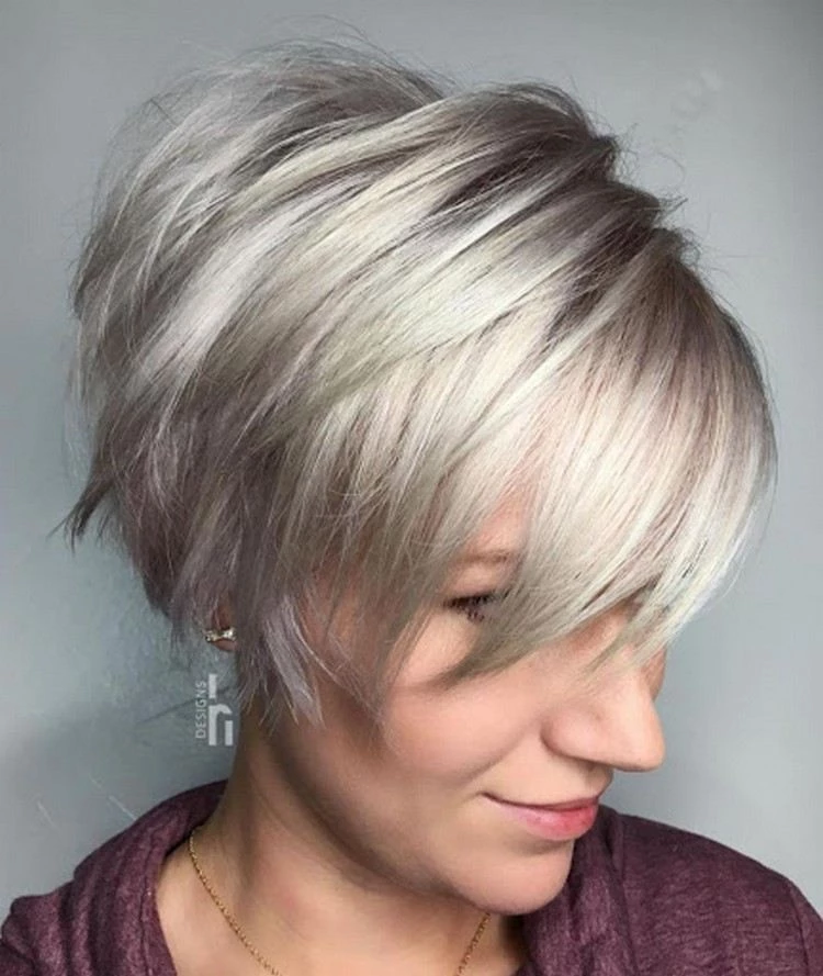 Pixie cut with side bangs short hairstyle gray hair