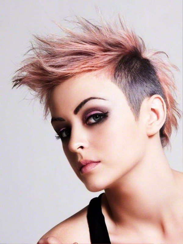 Pink short Mohawk hairstyles side shaved haircuts