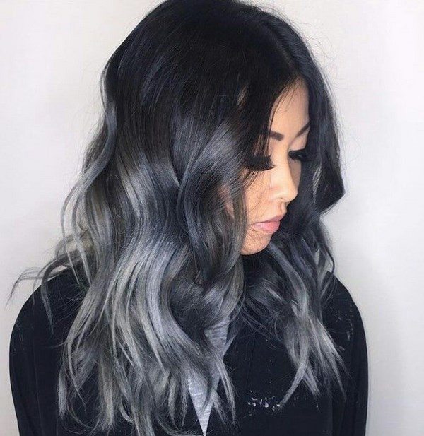 dark gray ombre for long hair