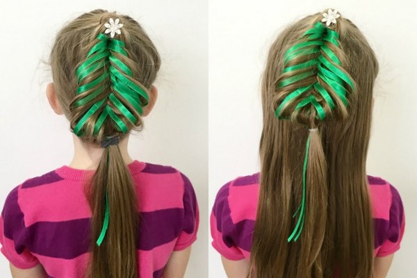 christmas tree hairstyle green ribbon