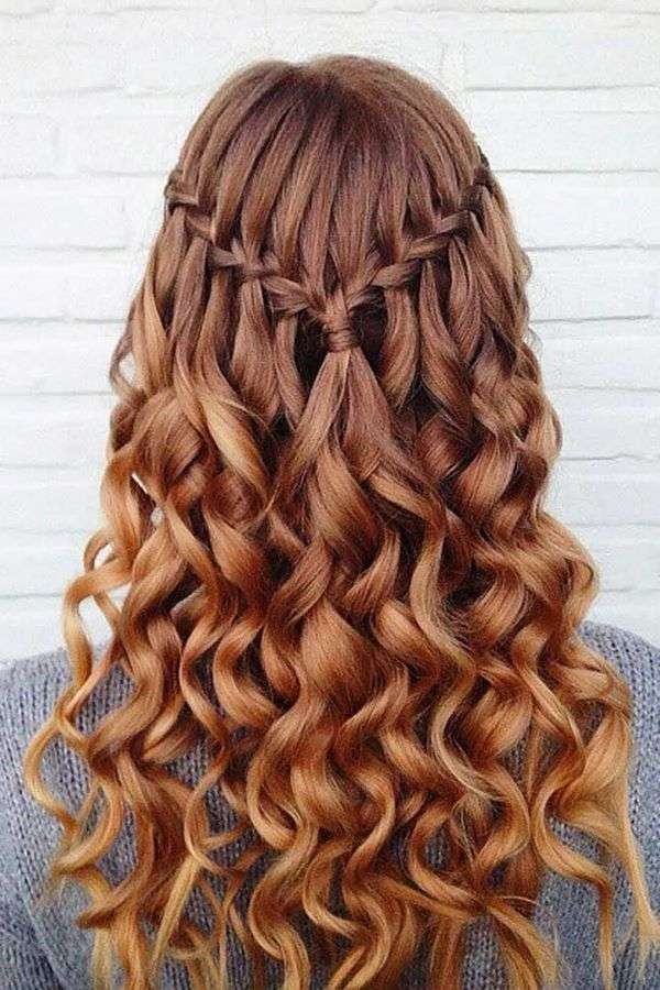 Waterfall french braid ideas for curly long hair