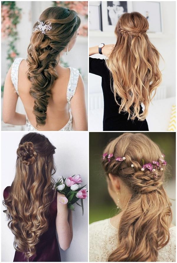 Half up half down half updo hairstyles for wedding bridesmaids ideas