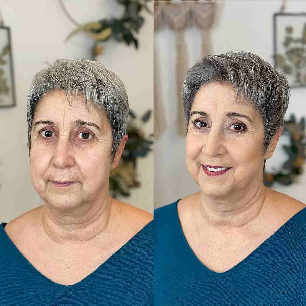 Pixie cropped gris para rostros ovalados y mujeres mayores de sesenta
