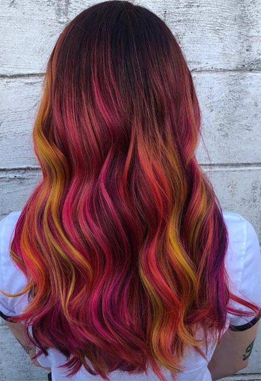 Nuances de couleur de cheveux coucher de soleil à essayer