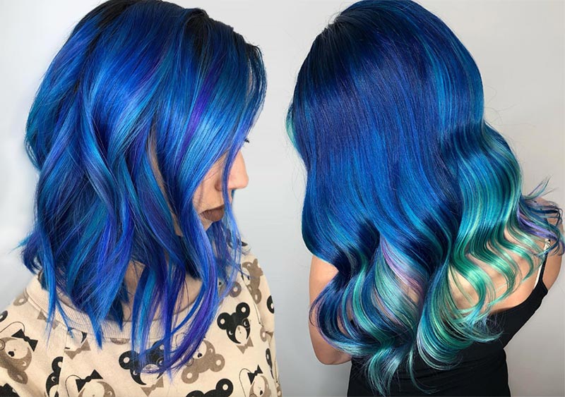 Tons de cor de cabelo azul iridescente e dicas de tintura de cabelo azul